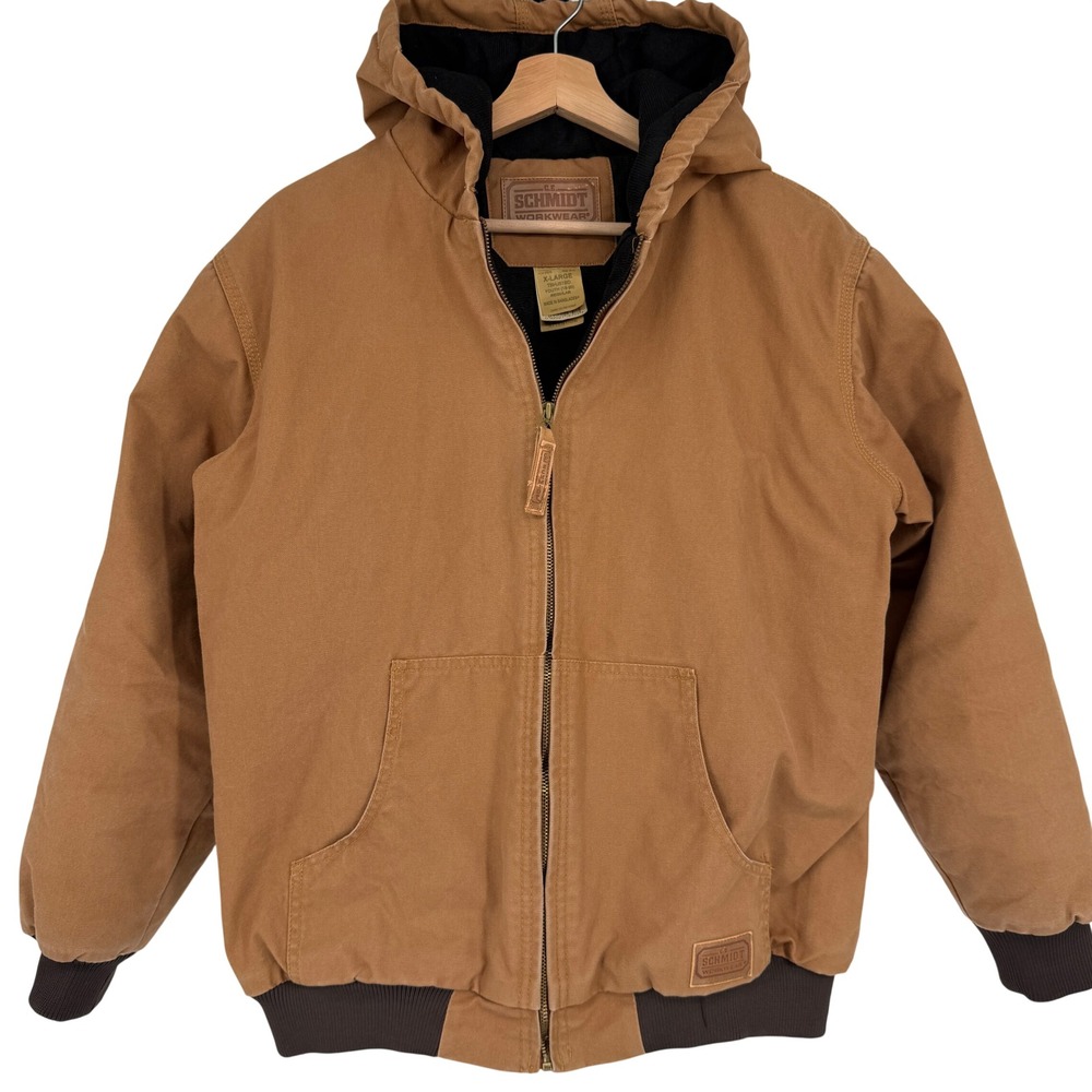 C.E. Schmidt Workwear Youth Brown Quilted Lined Canvas‎ Hooded Jacket XL 18-20
